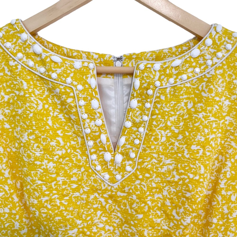 Tahari Arthur S. Levine Sunny Yellow & White Sheath Dress Beaded Necklin… - Picture 4 of 12